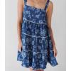 imagechouyatou Womens Sexy Spaghetti Strap Denim Ruffle Mini Dress Floral Print Babydoll Tunic Short Dress with PocketsBlue