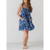 imagechouyatou Womens Sexy Spaghetti Strap Denim Ruffle Mini Dress Floral Print Babydoll Tunic Short Dress with PocketsBlue