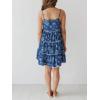 imagechouyatou Womens Sexy Spaghetti Strap Denim Ruffle Mini Dress Floral Print Babydoll Tunic Short Dress with PocketsBlue