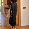 imagechouyatou Womens Spring Long Sleeve Button Down Denim Shirt Dress Lapel Distressed Midi Long Jean Shift DressBlack