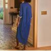 imagechouyatou Womens Spring Long Sleeve Button Down Denim Shirt Dress Lapel Distressed Midi Long Jean Shift DressDark Blue