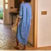 imagechouyatou Womens Spring Long Sleeve Button Down Denim Shirt Dress Lapel Distressed Midi Long Jean Shift DressLight Blue