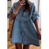 imagechouyatou Womens Summer Business Casual Denim Shirt Dress Long Sleeve Patchwork Jean Tunic DressBlue
