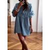 imagechouyatou Womens Summer Business Casual Denim Shirt Dress Long Sleeve Patchwork Jean Tunic DressBlue