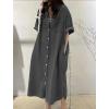 imagechouyatou Womens Summer Casual Short Sleeve Long Denim Shirt Dress Casual Loose Button Down Jean DressBlack