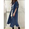 imagechouyatou Womens Summer Casual Short Sleeve Long Denim Shirt Dress Casual Loose Button Down Jean DressDark Blue
