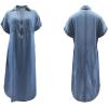 imagechouyatou Womens Summer Notch Neck Short Sleeve Denim Dress Business Casual Jean Tunic Shirt DressBlue