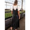 imagechouyatou Womens Summer Spaghetti Strap Denim Dress ALine Overall Dress Flowy Swing Maxi Long Jean DressBlack