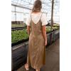 imagechouyatou Womens Summer Spaghetti Strap Denim Dress ALine Overall Dress Flowy Swing Maxi Long Jean DressBrown