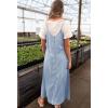 imagechouyatou Womens Summer Spaghetti Strap Denim Dress ALine Overall Dress Flowy Swing Maxi Long Jean DressLight Blue