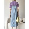 imagechouyatou Womens Summer Spaghetti Strap Denim Dress ALine Split Front Midi Long Jean Beach SundressLight Blue