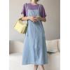 imagechouyatou Womens Summer Spaghetti Strap Denim Dress ALine Split Front Midi Long Jean Beach SundressLight Blue