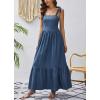 imagechouyatou Womens Summer Tie Knot Strap Denim Dress Sleeveless Smocked Back Swing Maxi Long Jean Sun DressBlue