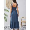 imagechouyatou Womens Summer Tie Knot Strap Denim Dress Sleeveless Smocked Back Swing Maxi Long Jean Sun DressBlue