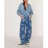 imagechouyatou Womens Y2k Baggy Wide Leg Denim Pants Boho Floral Printed Boyfriend Barrel Jeans with PocketsFlower