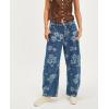 imagechouyatou Womens Y2k Baggy Wide Leg Denim Pants Boho Floral Printed Boyfriend Barrel Jeans with PocketsFlower