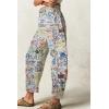 imagechouyatou Womens Y2k Baggy Wide Leg Denim Pants Boho Floral Printed Boyfriend Barrel Jeans with PocketsGraffiti