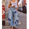 imagechouyatou Womens Y2k Baggy Wide Leg Denim Pants Boho Floral Printed Boyfriend Barrel Jeans with PocketsHeart