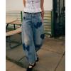 imagechouyatou Womens Y2k Baggy Wide Leg Denim Pants Boho Floral Printed Boyfriend Barrel Jeans with PocketsHeart