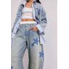 imagechouyatou Womens Y2k Baggy Wide Leg Denim Pants Boho Floral Printed Boyfriend Barrel Jeans with PocketsStar