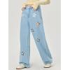 imagechouyatou Womens Y2k Baggy Wide Leg Denim Pants Hollow Out Flower Boyfriend Mid Rise Barrel Jeans with PocketsBlue