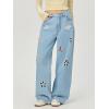 imagechouyatou Womens Y2k Baggy Wide Leg Denim Pants Hollow Out Flower Boyfriend Mid Rise Barrel Jeans with PocketsBlue