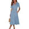 imagechouyatou Women Summer Belted Button Down Denim Shirt Dress Business Casual Short Sleeve Jean Shirt DressLight Blue