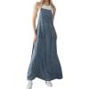 imagechouyatou Womens 2025 Summer Spaghetti Strap Maxi Long Denim Dress Swing Flowy Jean Jumper Overall DressBlue