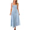 imagechouyatou Womens Adjustable Spaghetti Strap Maxi Long Denim Dress ALine Swing Distressed Jean Sun DressLight Blue