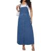 imagechouyatou Womens Adjustable Strap Denim Bib Overall Dress ALine Pinafore Maxi Long Jean DressBlue
