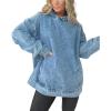 imagechouyatou Womens Casual Pullover Denim Jacket Vintage Distressed Jean Hoodie Jacket TopsBlue
