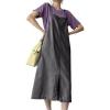 imagechouyatou Womens Summer Spaghetti Strap Denim Dress ALine Split Front Midi Long Jean Beach SundressGrey