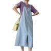 imagechouyatou Womens Summer Spaghetti Strap Denim Dress ALine Split Front Midi Long Jean Beach SundressLight Blue