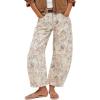 imagechouyatou Womens Y2k Baggy Wide Leg Denim Pants Boho Floral Printed Boyfriend Barrel Jeans with PocketsCat