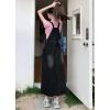 imagechouyatou Womens Adjustable Strap Distressed Denim Bib Overall Dress Casual Loose ALine Midi Long Jean DressBlack