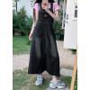 imagechouyatou Womens Adjustable Strap Distressed Denim Bib Overall Dress Casual Loose ALine Midi Long Jean DressBlack