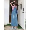imagechouyatou Womens Adjustable Strap Distressed Denim Bib Overall Dress Casual Loose ALine Midi Long Jean DressBlue