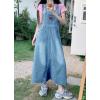 imagechouyatou Womens Adjustable Strap Distressed Denim Bib Overall Dress Casual Loose ALine Midi Long Jean DressBlue