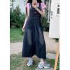 imagechouyatou Womens Adjustable Strap Distressed Denim Bib Overall Dress Casual Loose ALine Midi Long Jean DressDark Blue