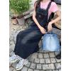 imagechouyatou Womens Adjustable Strap Distressed Denim Bib Overall Dress Casual Loose ALine Midi Long Jean DressDark Blue