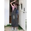 imagechouyatou Womens Adjustable Strap Distressed Denim Bib Overall Dress Casual Loose ALine Midi Long Jean DressGrey