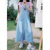 imagechouyatou Womens Adjustable Strap Distressed Denim Bib Overall Dress Casual Loose ALine Midi Long Jean DressLight Blue