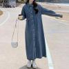 imagechouyatou Womens Casual Denim Shift Dress Long Sleeve Button Down Midi Long Jean Shirt Dress with BeltBlue