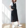 imagechouyatou Womens Denim Button Down Floral Embroidered Long Overall Jumper Jean Dress with PocketsBlack
