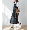 imagechouyatou Womens Denim Button Down Floral Embroidered Long Overall Jumper Jean Dress with PocketsBlack