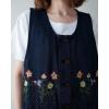 imagechouyatou Womens Denim Button Down Floral Embroidered Long Overall Jumper Jean Dress with PocketsDark Blue