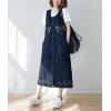 imagechouyatou Womens Denim Button Down Floral Embroidered Long Overall Jumper Jean Dress with PocketsDark Blue