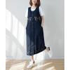imagechouyatou Womens Denim Button Down Floral Embroidered Long Overall Jumper Jean Dress with PocketsDark Blue