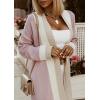 imagechouyatou Womens Fall Color Block Open Front Cardigan Sweater Casual Loose Knitted Long Coatigan CoatDark Pink