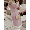 imagechouyatou Womens Fall Color Block Open Front Cardigan Sweater Casual Loose Knitted Long Coatigan CoatDark Pink